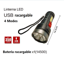 Cargar imagen en el visor de la galería, Linterna de Mano Recargable Portatil 5 LED De Alta Potencia 6 W 350 LM 4 Modos
