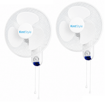 Cargar imagen en el visor de la galería, Pack 2 Ventiladores de Pared Eléctricos 45W Ø43 cm con Oscilación, 3 Aspas, Control por Cuerda, Bajo Consumo, Blanco
