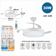 Cargar imagen en el visor de la galería, Ventilador de Techo LED con Luz, Control Remoto, 6 Velocidades, Motor Silencioso, Función Reversible y Temporizador
