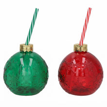 Cargar imagen en el visor de la galería, Set de 2 Bolas de Navidad de Cristal para Bebidas con Pajita - Copas Originales de 410 ml con Diseño de Copos de Nieve
