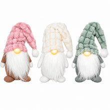 Cargar imagen en el visor de la galería, Gnomo de Tela Decorativo con Nariz de Luz LED y Gorro Texturizado - 18x11x28 cm
