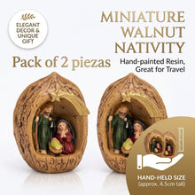 Cargar imagen en el visor de la galería, Pack 2 Mini Portales de Belén en Cáscara de Nuez (5x7 cm) – Nacimiento Navideño Miniatura Decorativo – Adorno Artesanal Sagrada Familia
