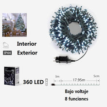 Cargar imagen en el visor de la galería, Guirnalda de Luces LED para Navidad de cable Verde - 8 funciones; Ideal para decorar árboles tanto en interiores como exteriores
