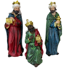 Cargar imagen en el visor de la galería, Nacimiento Belén 9 Figuras 25 cm en Resina – Portal de Belén con Reyes Magos, Sagrada Familia, Pastor y Animales – Multicolor
