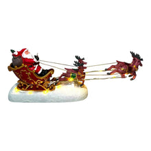 Cargar imagen en el visor de la galería, Adorno Navideño Papá Noel en Trineo con Renos Iluminado con Luz LED, Decoración de Navidad para Mesa, Estantería o Portal de Belén (25x6.5x11 cm) - Gerimport
