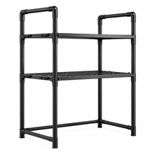 Cargar imagen en el visor de la galería, Estantería para Microondas Organizador de Cocina 2 y 3 Niveles con Ganchos - Soporte Encimera Multiusos Acero (Negro / Blanco)
