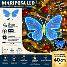 Cargar imagen en el visor de la galería, Adorno Navideño Mariposa Luminosa LED Multicolor y Alas en Movimiento para Árbol de Navidad
