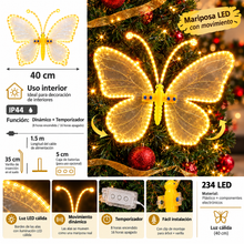 Cargar imagen en el visor de la galería, Adorno Navideño Mariposa Luminosa LED Multicolor y Alas en Movimiento para Árbol de Navidad
