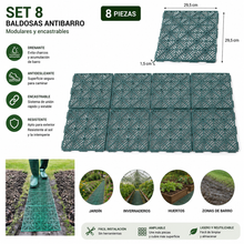 Cargar imagen en el visor de la galería, Baldosa Jardín Antibarro 29,5x29,5 cm | Suelo Modular Encastrable para Césped, Huerto y Caminos | Plástico Resistente
