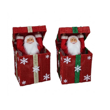 Cargar imagen en el visor de la galería, Papá Noel Saliendo de Caja Decorativo con Luz, Movimiento y Múltiples Melodías Navideñas - 26x26x32 cm, Diseños en Oro (Lazo Rojo) y Rojo (Lazo Verde o Dorado al Azar), Interruptor de Botón y Pilas AA No Incluidas
