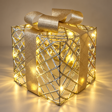 Cargar imagen en el visor de la galería, Set 3 Cajas Regalo Decorativas con Luz LED – 10, 15 y 20 cm – Cajas Luminosas Navideñas – Oro o Rojo
