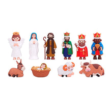 Cargar imagen en el visor de la galería, Belén de Navidad 12 Piezas de Goma 3D, Figuras Navideñas de 12 cm para Decoración del Nacimiento
