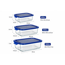Cargar imagen en el visor de la galería, QUTTIN Fiambrera Hermética de Cristal con Tapa Azul | Táper de Vidrio Borosilicato | Apto para Microondas, Horno, Congelador y Lavavajillas | Rectangular, Cuadrada y Redonda | 300-1500 ml
