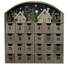 Cargar imagen en el visor de la galería, Calendario de Adviento de Madera con Cajones con luz – Diseño Navideño 47x6.5x50 cm - Gerimport
