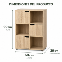 Cargar imagen en el visor de la galería, Estantería de Madera Moblkit con 6 Compartimentos y 3 Puertas, Mueble Auxiliar Organizador de Almacenamiento, Acabado Mate, 60x29x90 cm
