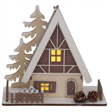 Cargar imagen en el visor de la galería, Casita Nevada de Madera con Luz LED - Decoración Navideña para Pueblo, Figura Iluminada para Interior, Pilas Incluidas

