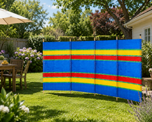 Cargar imagen en el visor de la galería, Paraviento para Playa 225x120 cm de Poliéster y Madera con 4 Postes Cortavientos Exterior Jardín Camping
