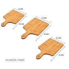 Cargar imagen en el visor de la galería, Juego de 3 Tablas de Cortar de Bambú con Mango | Set de Tablas para Cocina, Cortar, Picar y Servir | 3 Tamaños
