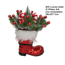Cargar imagen en el visor de la galería, Bota Navideña Roja con 20 Luces LED, Decoración de Navidad con Piñas y Bolas, 19x36 cm
