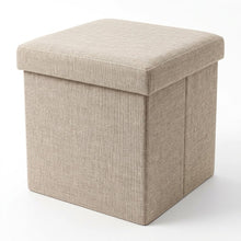 Cargar imagen en el visor de la galería, Puf Reposapiés con Tapa Acolchada 30x30x30 cm – Taburete Plegable con Almacenamiento – Puf Auxiliar de Polipiel o Poliéster
