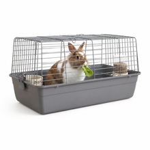 Cargar imagen en el visor de la galería, Jaula para Conejo y Pequeños Roedores 69x44,5x35,5 cm con Base Plástica y Rejilla Metálica – Color Blanco o Gris
