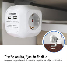 Cargar imagen en el visor de la galería, 6 en 1 Cubo Regleta Enchufe con USB de 4 Enchufes + 2 Puertos USB 5V, 1.5M, MAX 3680W, 16A, Blanco, para Hogar Oficina
