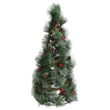 Cargar imagen en el visor de la galería, Árbol de Navidad Cónico de Mesa con Efecto Nieve y Piñas Naturales (24x24x48 cm) - Mini Pino Decorativo con Bayas Rojas y Adornos Rústicos para Hogar y Oficina
