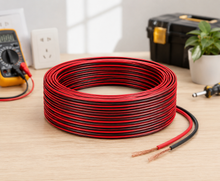 Cargar imagen en el visor de la galería, Cable para Altavoz Rojo y Negro 100M Medio Grueso – Cobre Flexible para Bocinas, Audio y Sonido

