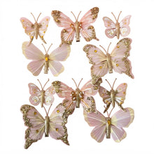Cargar imagen en el visor de la galería, Set de 10 Mariposas Decorativas con Clip para Manualidades, Árbol de Navidad y Decoración del Hogar – Disponible en 4 Colores
