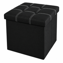 Cargar imagen en el visor de la galería, Puf Cuadrado de Almacenamiento de Piel Sintética con Tapa Acolchada, Asiento Auxiliar, 38 × 38 × 36 cm
