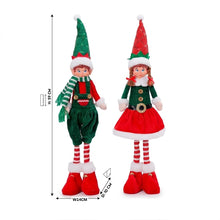 Cargar imagen en el visor de la galería, Muñecos Duendes de Navidad Peluche (49 cm / 59 cm) – Pareja de Elfos Navideños de Pie / Sentados con Patas Largas (Rojo y Verde)

