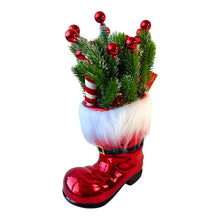 Cargar imagen en el visor de la galería, Bota Navideña Roja con 20 Luces LED, Decoración de Navidad con Piñas y Bolas, 19x36 cm
