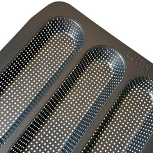 Cargar imagen en el visor de la galería, Molde 3 baguettes perforad Antiaherente 28x28cm, Molde para Pan Quttin
