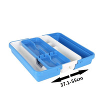 Cargar imagen en el visor de la galería, Porta cubiertos Extensible Plástico, Organizador Para Cubiertos, Cubertero triple Azul Blanco, Bandeja de cubiertos - Tontarelli
