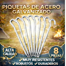 Cargar imagen en el visor de la galería, Piquetas Metálicas Reforzadas para Camping 8 Piezas Ø7.8mm x 21cm – Estacas de Acero Pesado para Tienda de Campaña y Toldos
