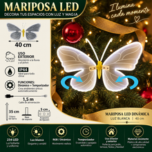Cargar imagen en el visor de la galería, Adorno Navideño Mariposa Luminosa LED Multicolor y Alas en Movimiento para Árbol de Navidad
