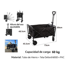 Cargar imagen en el visor de la galería, Carrito Plegable de Camping 60/80KG con 4 Ruedas Todo Terreno, Asa Ajustable, Carro de Almacenamiento Portátil para Playa, Picnic, Pesca y Jardín
