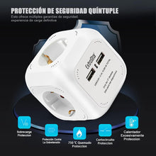 Cargar imagen en el visor de la galería, 6 en 1 Cubo Regleta Enchufe con USB de 4 Enchufes + 2 Puertos USB 5V, 1.5M, MAX 3680W, 16A, Blanco, para Hogar Oficina
