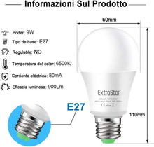 Cargar imagen en el visor de la galería, Bombilla LED con Sensor Crepuscular Day/Night, E27, 900Lm, 9W, Equivalente a 72W, Luz Blanca Fría 6500K, Encendido/Apagado Automático, Para Pasillo, Jardín, Terraza, 2Pcs
