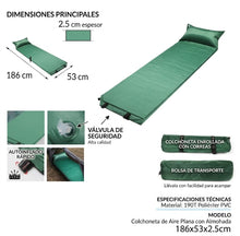 Cargar imagen en el visor de la galería, Colchoneta Autoinflable Individual con Almohada Integrada 186x53x2,5 cm | Esterilla de Camping Ultraligera e Impermeable
