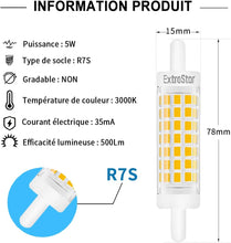 Cargar imagen en el visor de la galería, 2 x Bombilla LED R7s 78mm 5W no regulable, blanco 500 lúmenes, lineal Reemplazar lámpara halógena J78 40 W, 360 grados, sin parpadeo, perfecta para dormitorio, baño, etc
