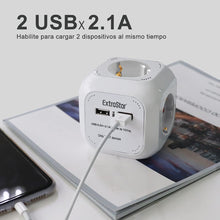 Cargar imagen en el visor de la galería, 6 en 1 Cubo Regleta Enchufe con USB de 4 Enchufes + 2 Puertos USB 5V, 1.5M, MAX 3680W, 16A, Blanco, para Hogar Oficina
