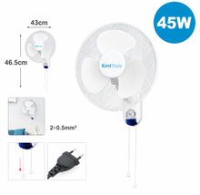 Cargar imagen en el visor de la galería, Pack 2 Ventiladores de Pared Eléctricos 45W Ø43 cm con Oscilación, 3 Aspas, Control por Cuerda, Bajo Consumo, Blanco
