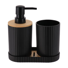 Cargar imagen en el visor de la galería, Set de Baño Premium de 3 Piezas | Diseño Acanalado PP y Bambú | Dosificador 350ml, Vaso y Jabonera | Estilo Nórdico Moderno
