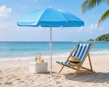 Cargar imagen en el visor de la galería, Sombrilla de Playa Inclinable Ajustable con Protección UV, Poste de Aluminio 28/32 mm, Varillas de Fibra de Vidrio, Incluye Bolsa de Transporte color Azar
