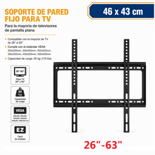 Cargar imagen en el visor de la galería, Soporte de Pared Fijo para TV 14"–80" | VESA Universal | Acero de Alta Resistencia | 3 Tamaños Disponibles: 28×22 cm, 46×43 cm y 63×52 cm
