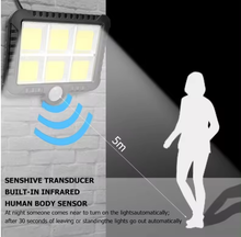 Cargar imagen en el visor de la galería, Luz Solar Con Sensor De Movimiento Lámpara Foco de LED Solar 120 COB 3 Funciones para Exterior Jardín Terraza Patio Balcon
