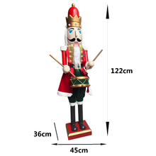 Cargar imagen en el visor de la galería, Gran Soldado Cascanueces Musical con Luz y Movimiento 122 cm - Adorno Gigante de Navidad con Sensor de Voz, Movimiento y Luz, Sonido "Jingle Bells" y Doble Alimentación

