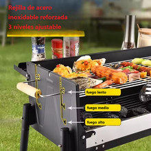 Cargar imagen en el visor de la galería, Gran Barbacoa de Carbón con 3 Estanterias en los laterales Plegable Portátil 102.5x44x83 cm, para cocina al aire libre, Camping, senderismo, Picnics, parrilla de carbón, Una Sensación Comoda, Estetico y Resistente, Facil de Limpiar
