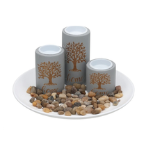 Cargar imagen en el visor de la galería, Portavelas Zen de Madera "Árbol de la Vida" – Set Decorativo con Piedras Naturales y Bandeja Circular (24x24x12cm)
